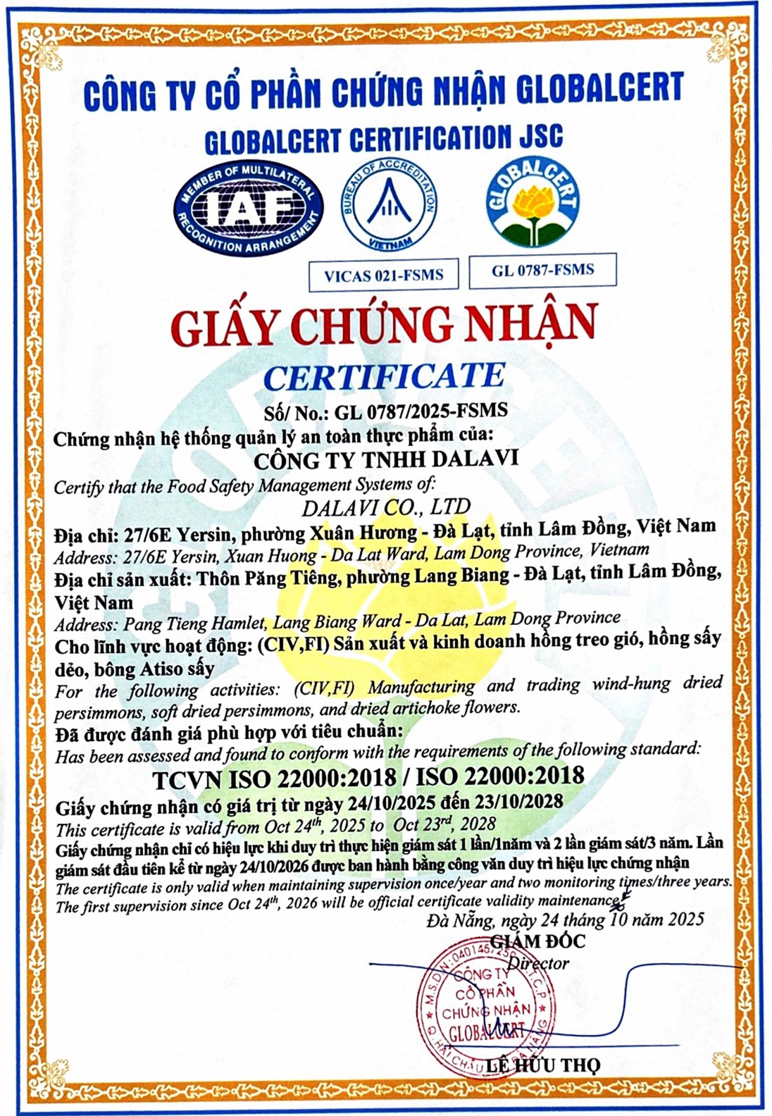 2025 12 Chung nhan ISO 22000